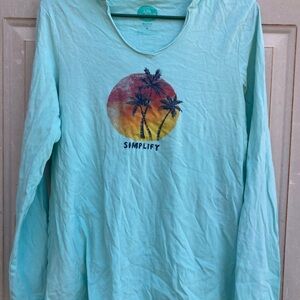 Life Is Good Aqua Long-Sleeve Palm Sunset Graphic Tee